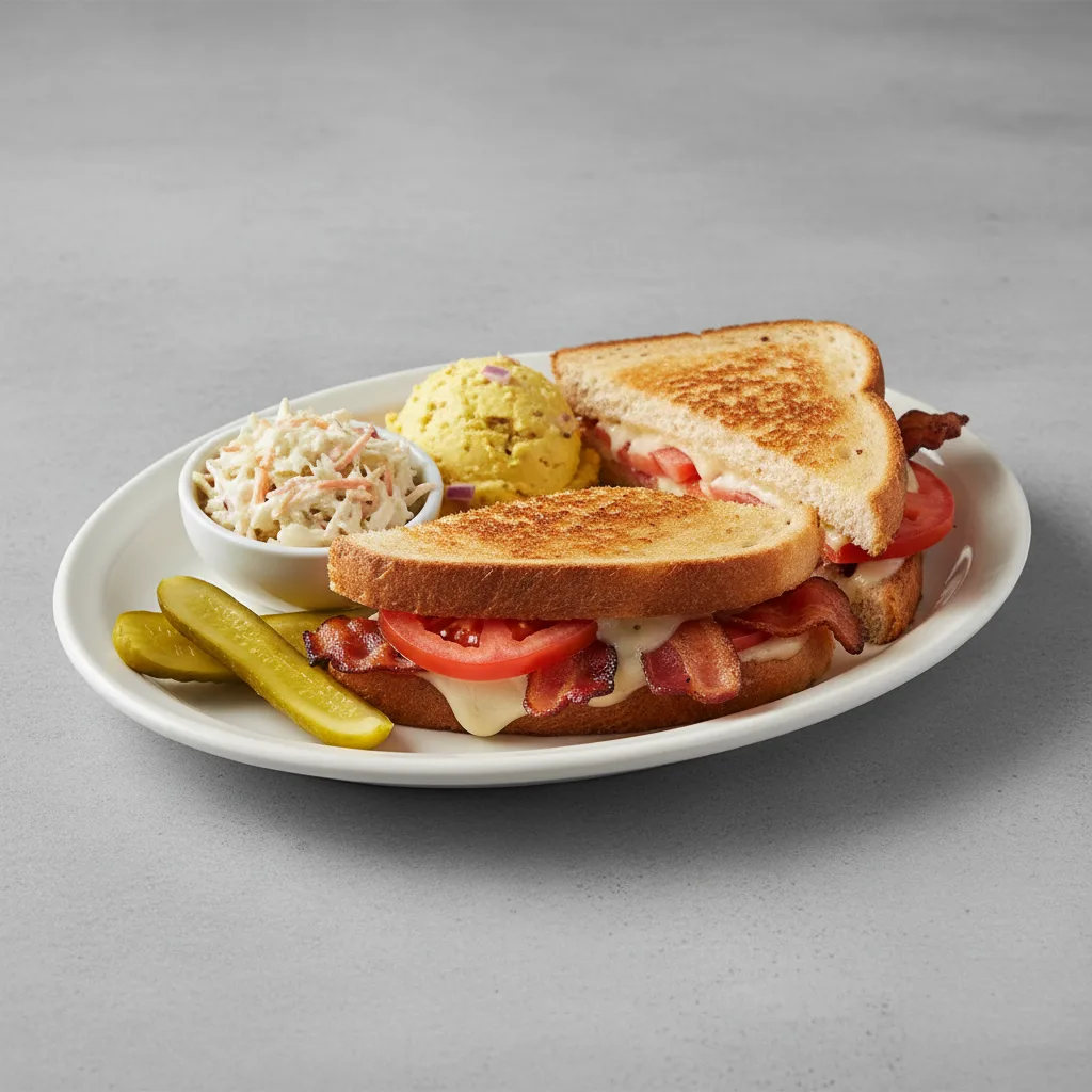 Grilled Cheese, Tomato & Bacon with American Cheese on White Bread Grilled Cheese, Tomato & Bacon with American Cheese on White Bread