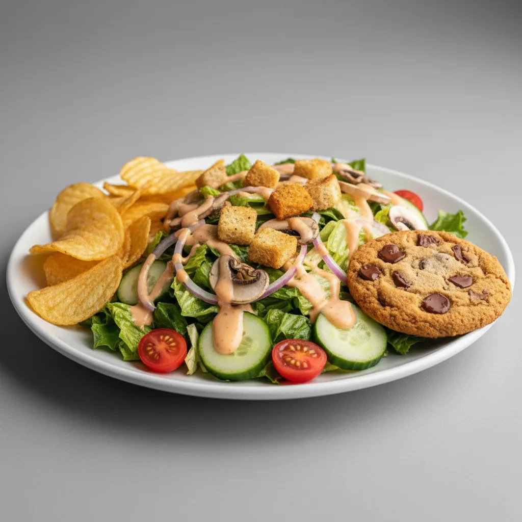 Mushroom Garden Salad with Kettle Chips and Chocolate Chip Cookie