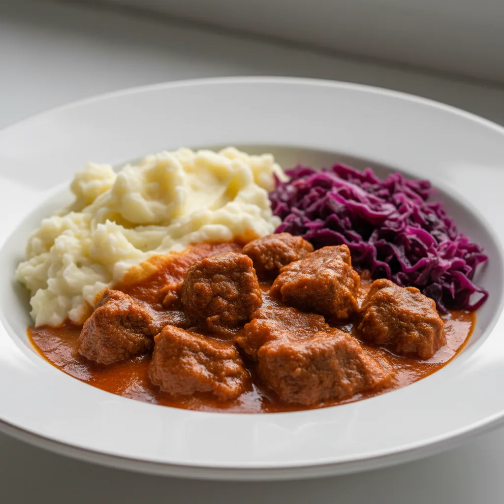 Halal Beef Goulash with Potato Mashers (21oz) Halal Beef Goulash with Potato Mashers (21oz)