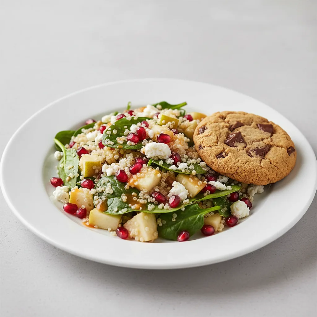 Citrus Quinoa Salad with Fruit Salad and Chocolate Chip Cookie