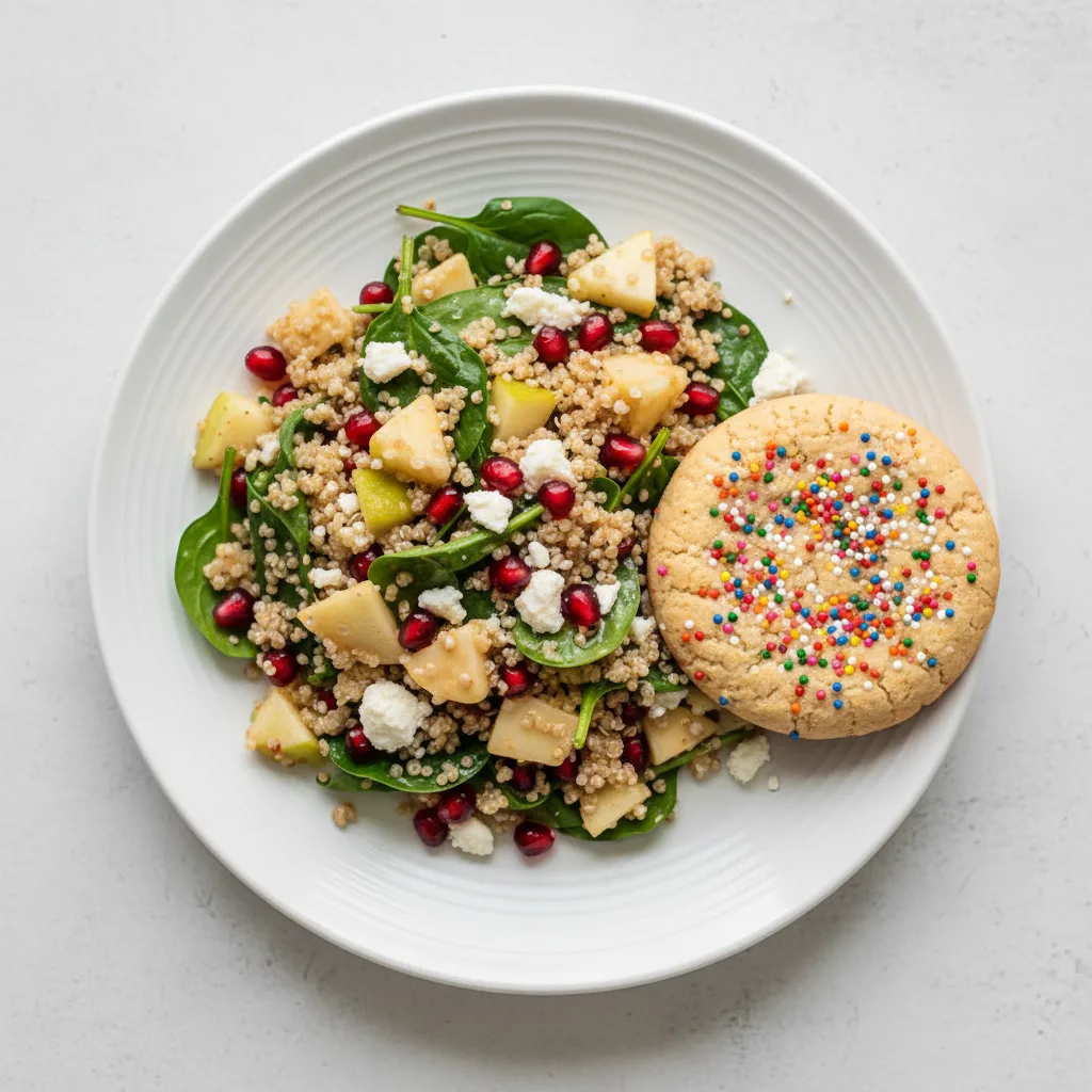 Citrus Quinoa Salad with Fruit Salad and Sprinkle Sugar Cookie