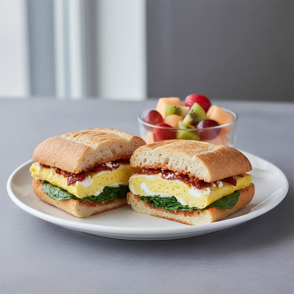 Spinach, Egg and Feta Breakfast Sandwich