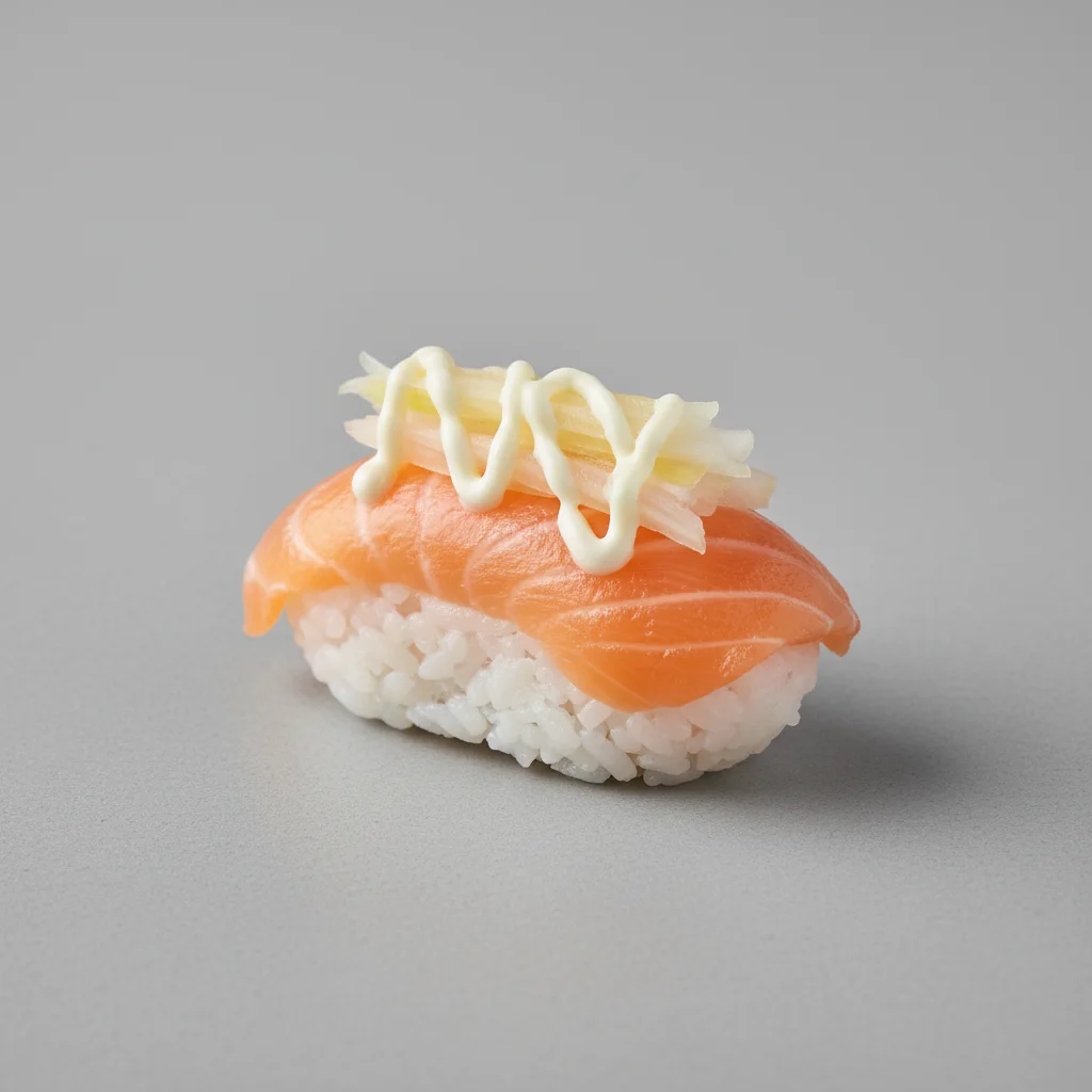 Fresh Salmon with Onion and Mayo - Nigiri Fresh Salmon with Onion and Mayo - Nigiri