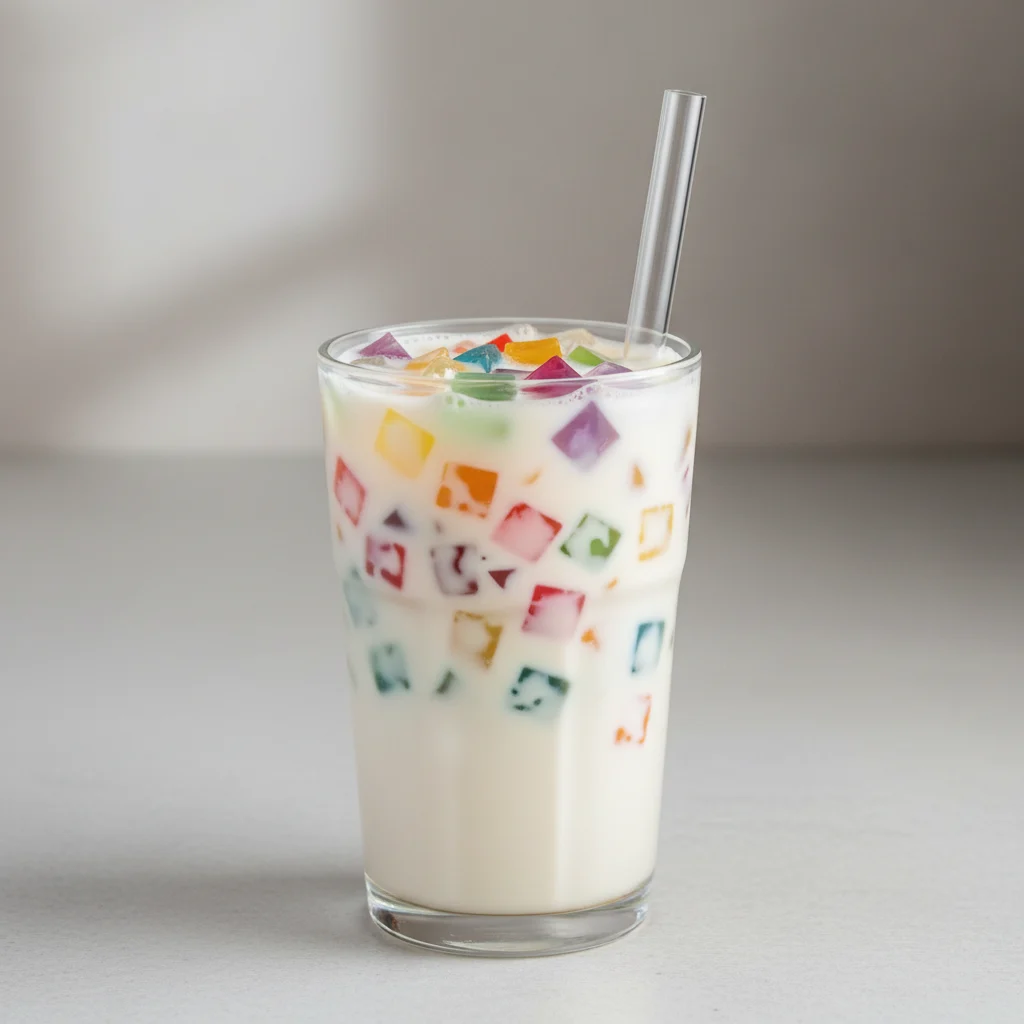 White Rabbit Milk Tea (half Sweet) With Rainbow Jelly White Rabbit Milk Tea (half Sweet) With Rainbow Jelly