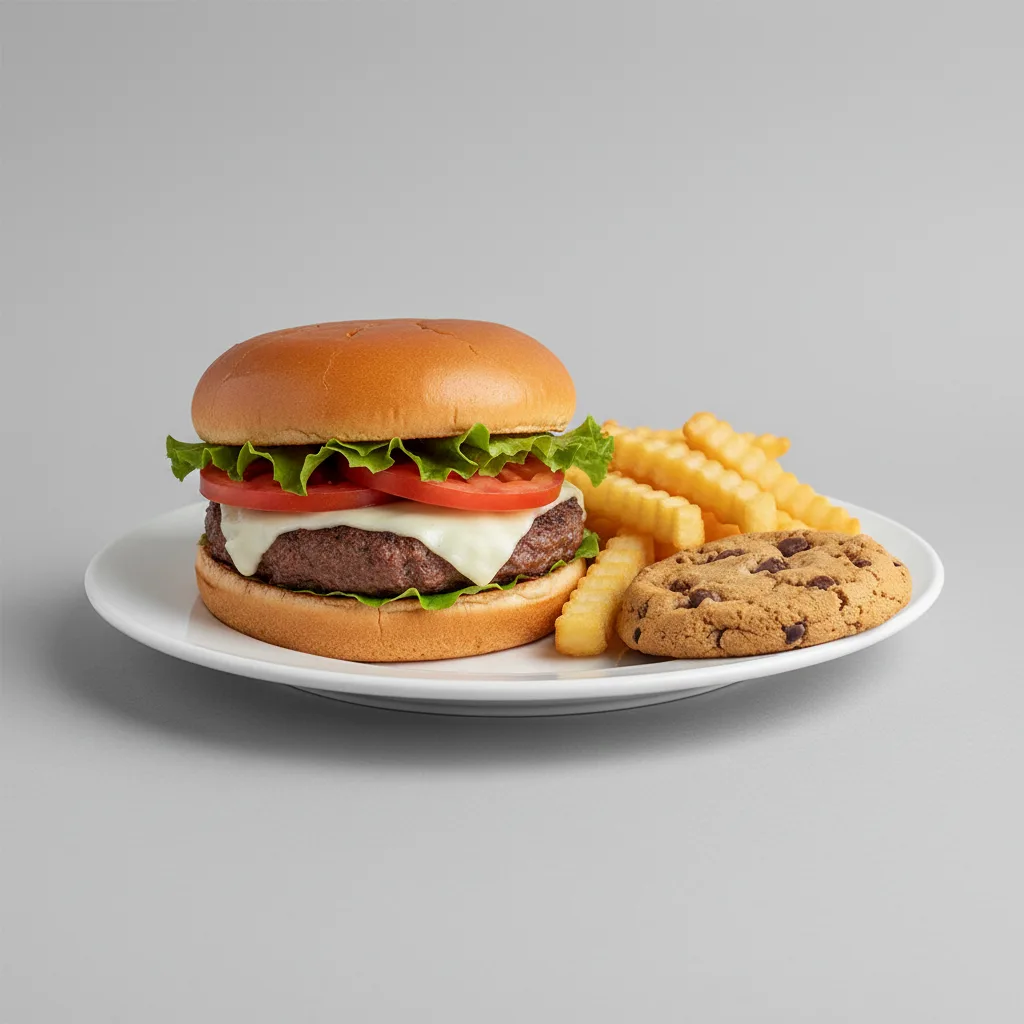Hamburger with Fries and a Cookie Hamburger with Fries and a Cookie