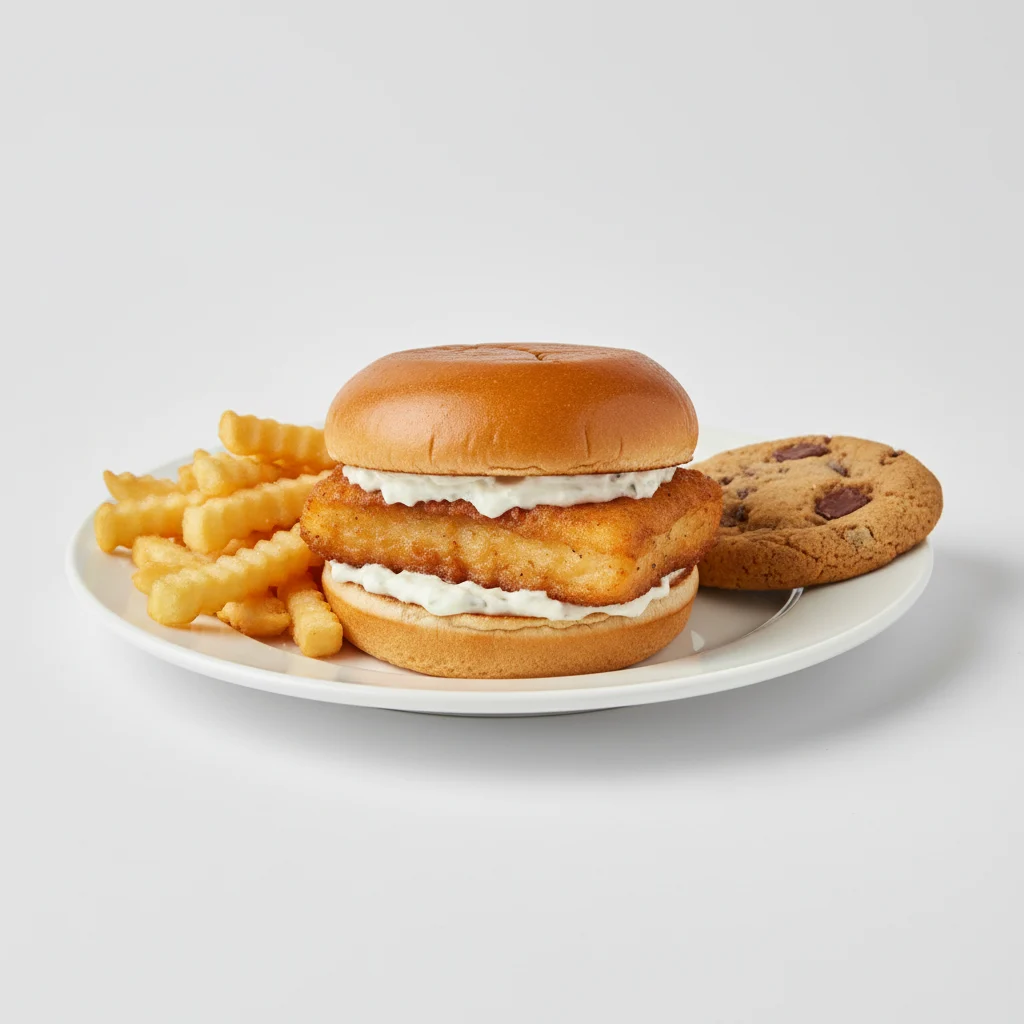 Cod Sandwich with Fries and a Cookie Cod Sandwich with Fries and a Cookie