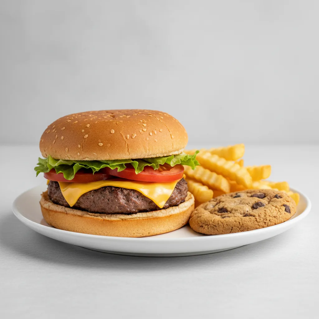Gluten Free Cheeseburger with Fries and a Cookie Gluten Free Cheeseburger with Fries and a Cookie