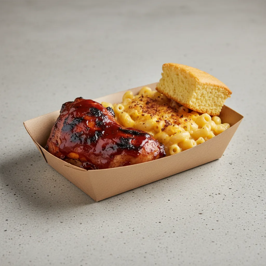 Fire Pit Barbequed Chicken with Mac Boxed Meal Fire Pit Barbequed Chicken with Mac Boxed Meal