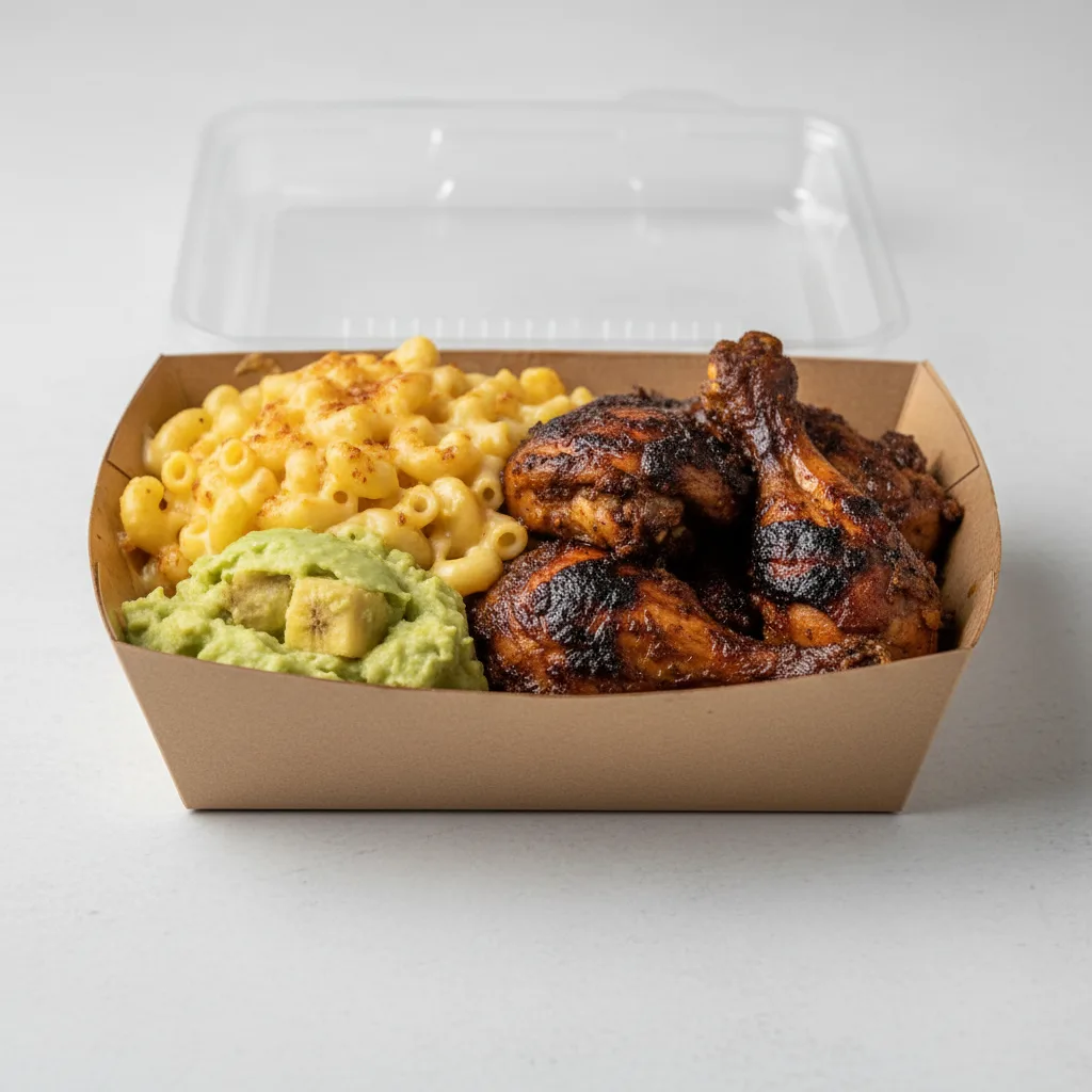 Boston Style Jerked Chicken with Mac Boxed Meal Boston Style Jerked Chicken with Mac Boxed Meal
