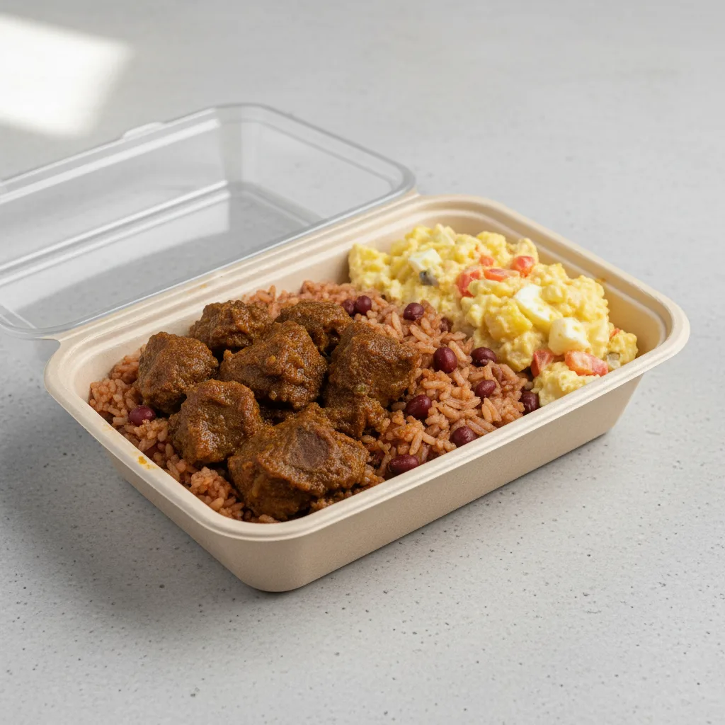 Authentic Curried Mutton with Potato Salad Boxed Meal Authentic Curried Mutton with Potato Salad Boxed Meal