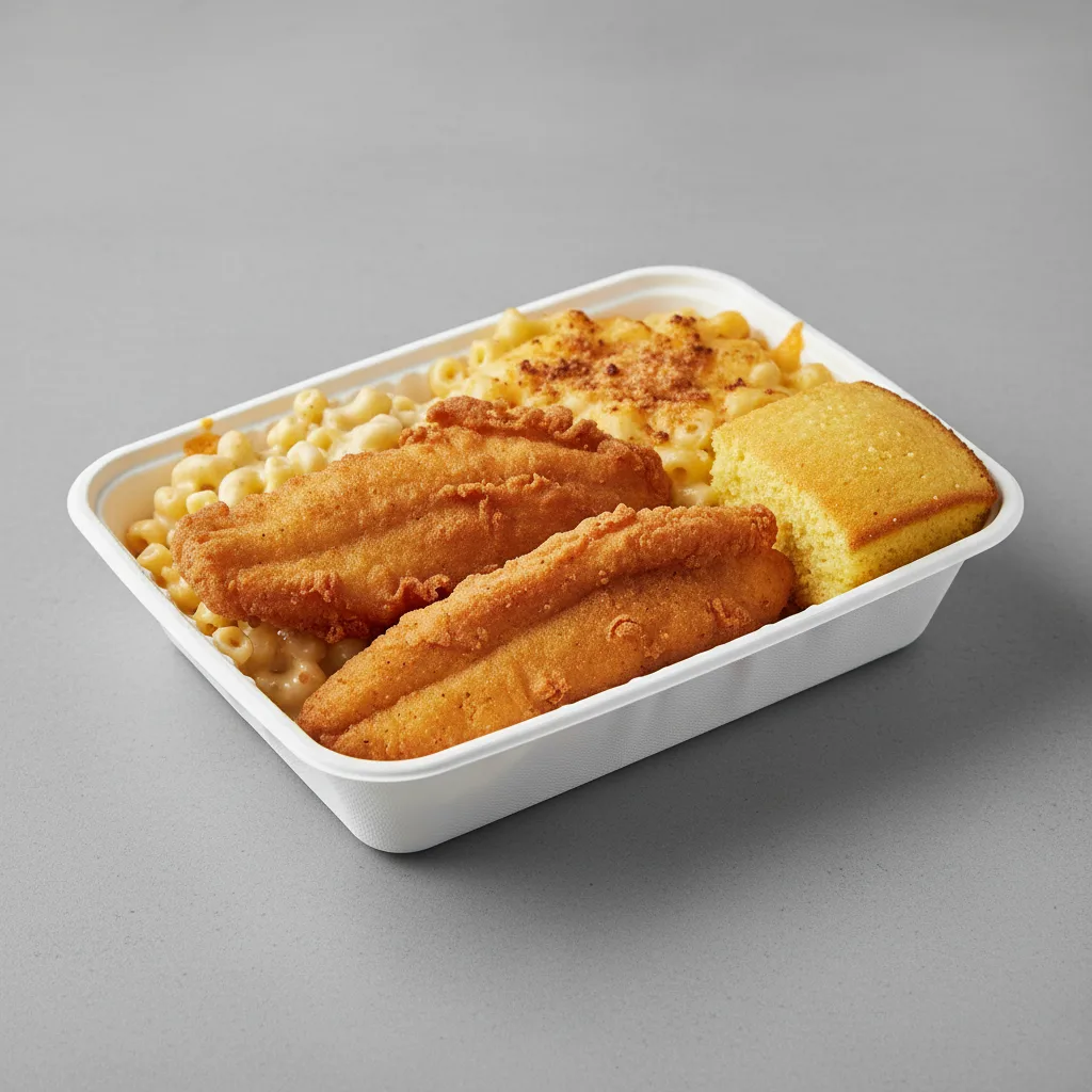 Down South Fried Catfish with Mac Boxed Meal Down South Fried Catfish with Mac Boxed Meal