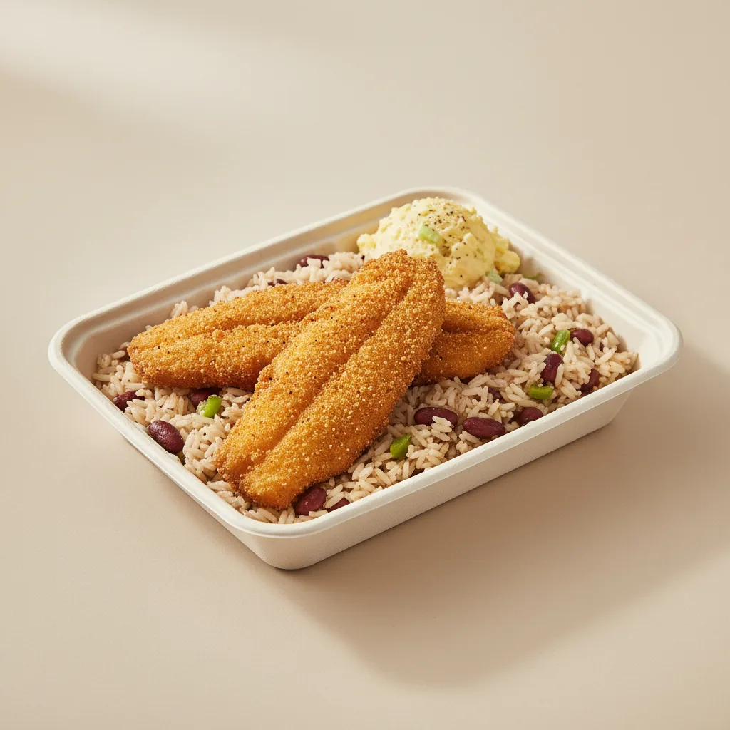 Down South Fried Catfish with Rice Boxed Meal Down South Fried Catfish with Rice Boxed Meal
