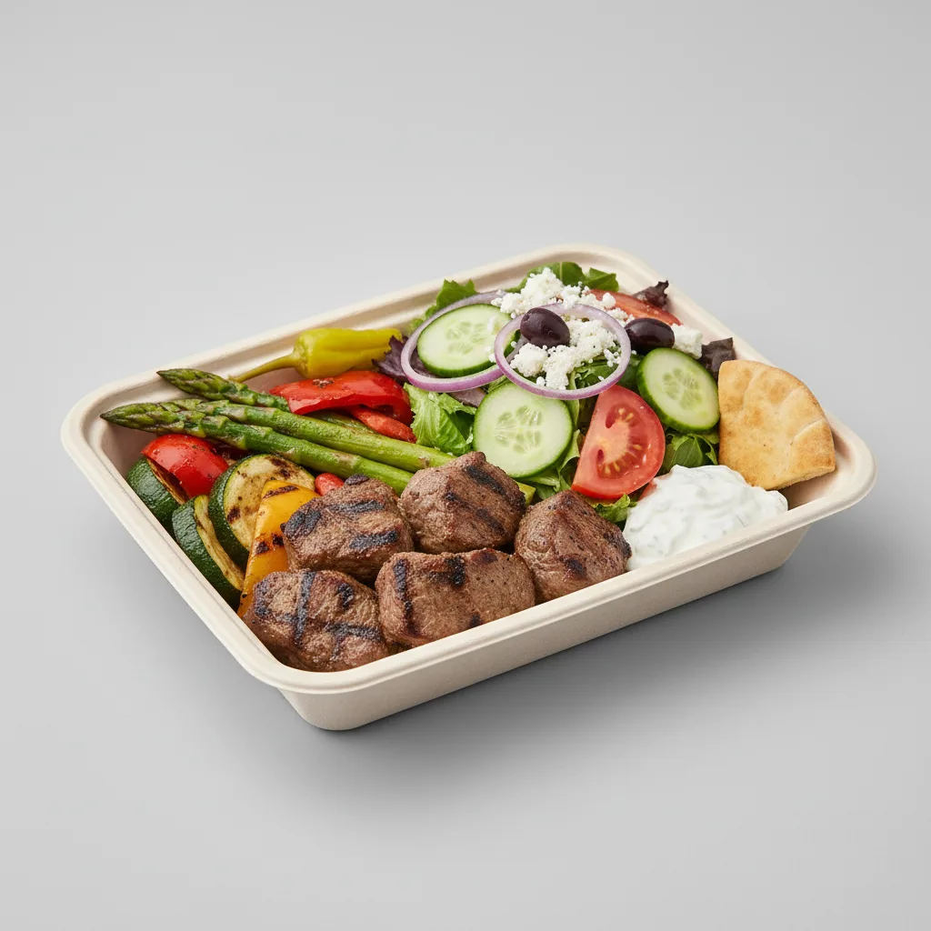 Chargrilled Lambs w/ Grilled Veggies and Greek Salad Box Chargrilled Lambs w/ Grilled Veggies and Greek Salad Box