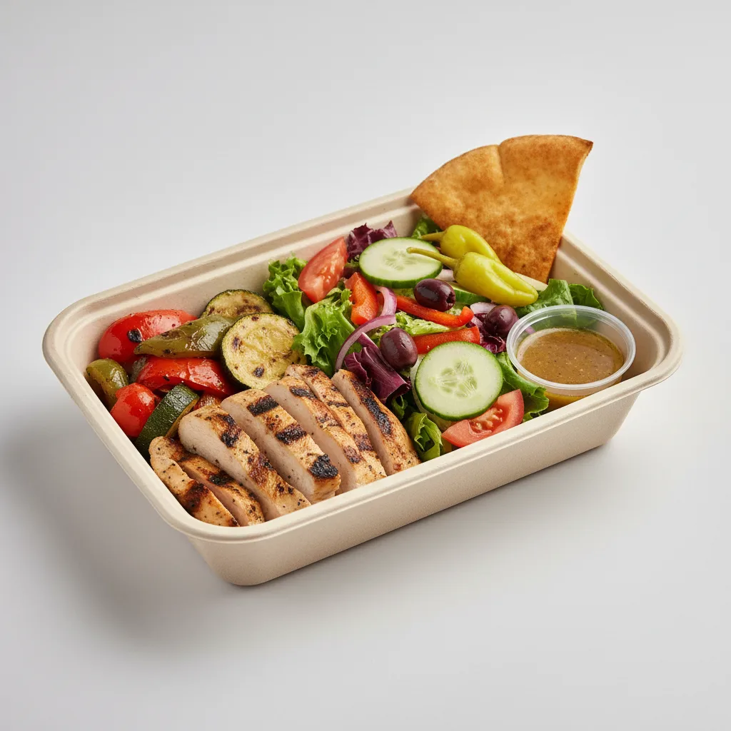(NO DAIRY) Grilled Chicken w/ Grilled Veggie and Greek Salad Box (NO DAIRY) Grilled Chicken w/ Grilled Veggie and Greek Salad Box