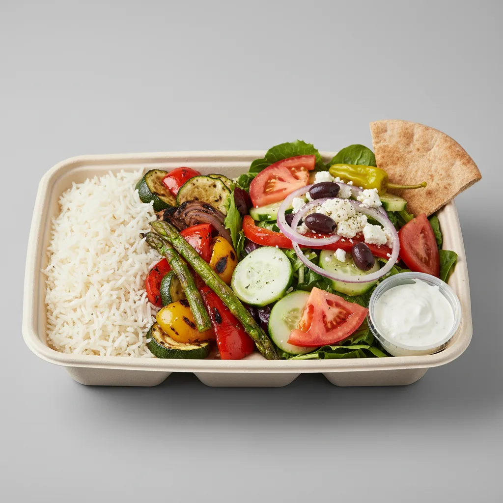 Grilled Veggies with Rice and a Greek Salad Grilled Veggies with Rice and a Greek Salad