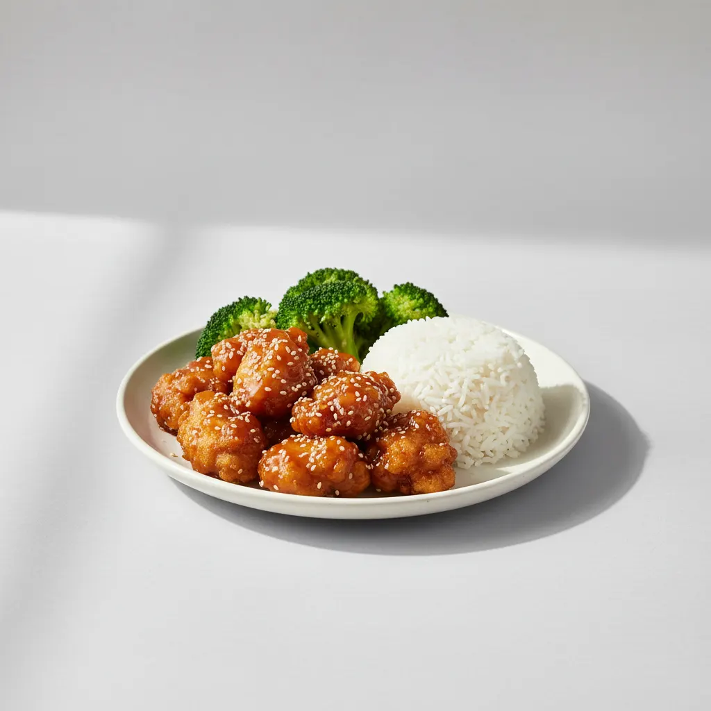 Sesame Chicken, Rice & Steamed Broccoli Sesame Chicken, Rice & Steamed Broccoli