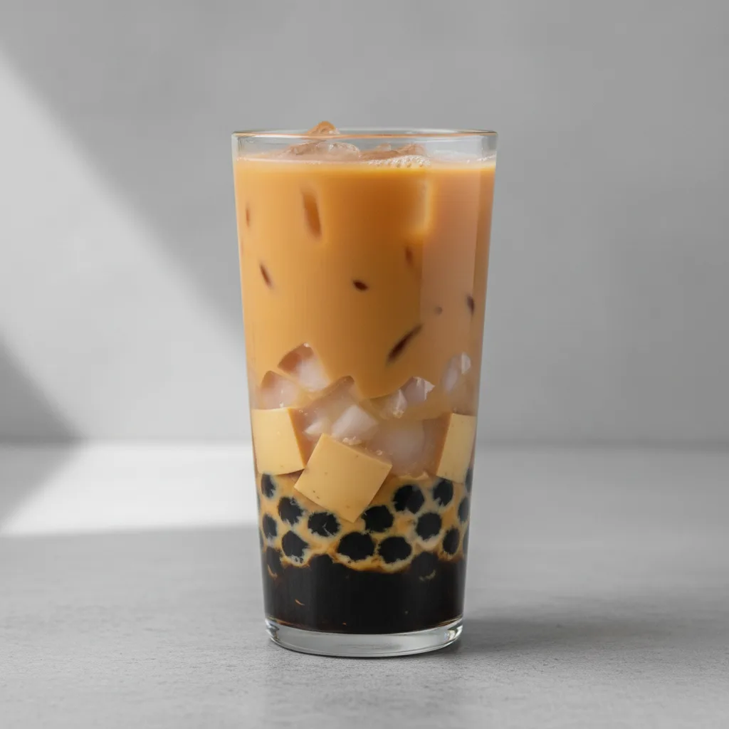 Milk Tea with Boba Pudding and Lychee Jelly [24 oz Unsweetened]