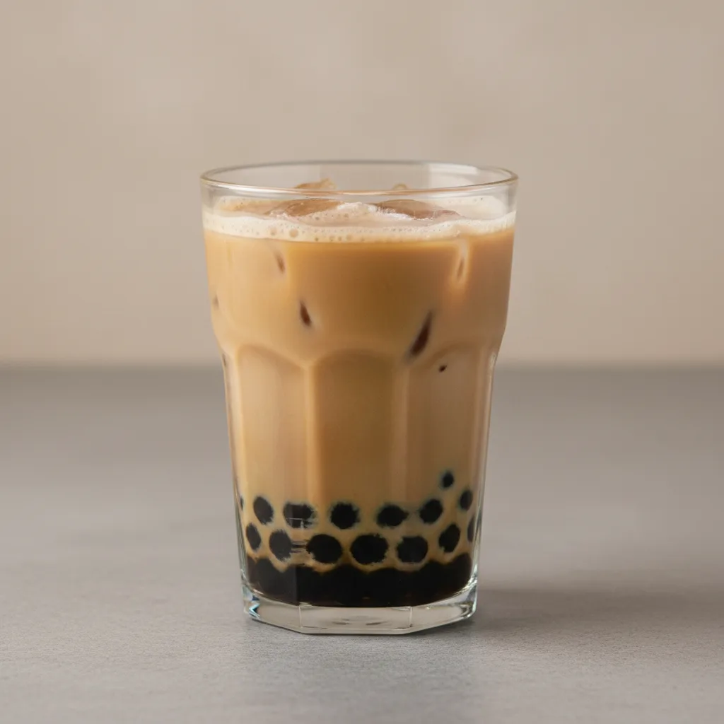 Hojicha Iced Tea (Half Sweet) with boba Hojicha Iced Tea (Half Sweet) with boba