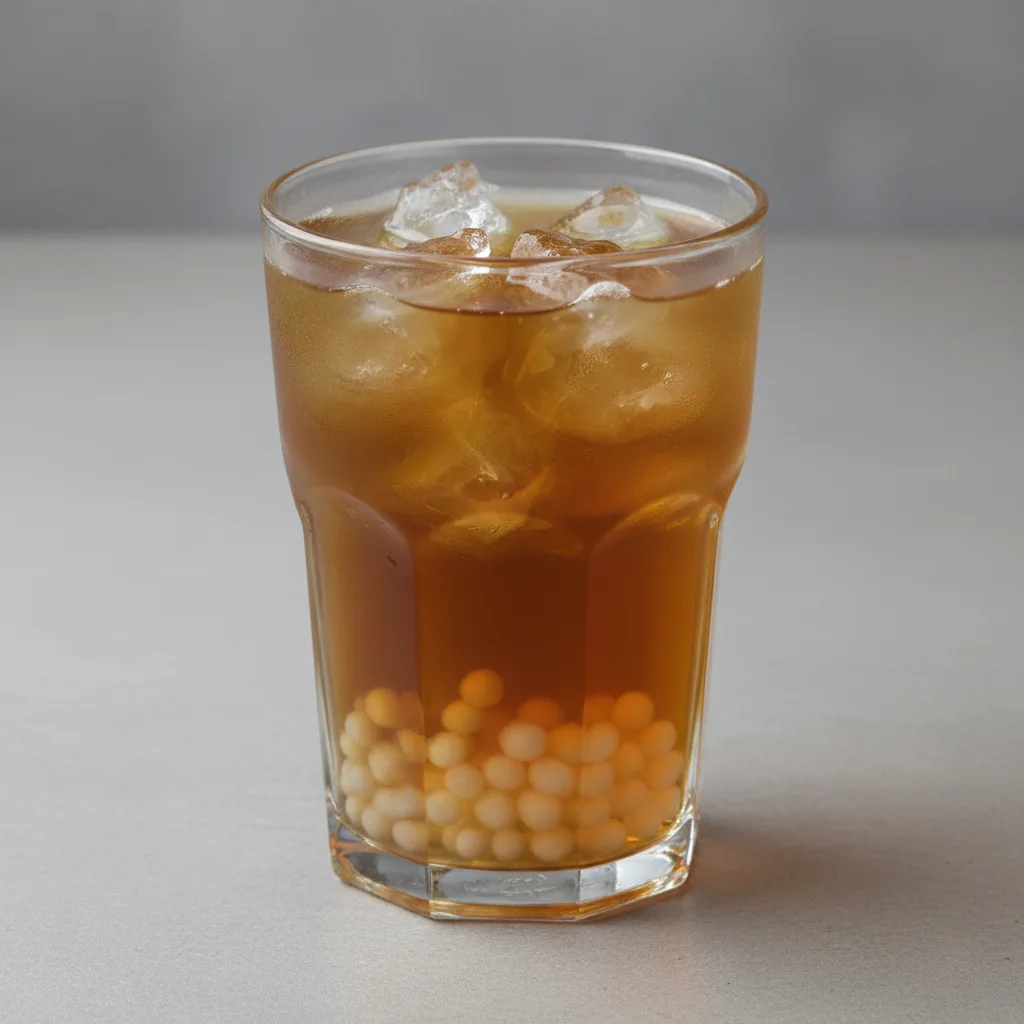 Hojicha Iced Tea (Half Sweet) with Lychee Jelly Hojicha Iced Tea (Half Sweet) with Lychee Jelly