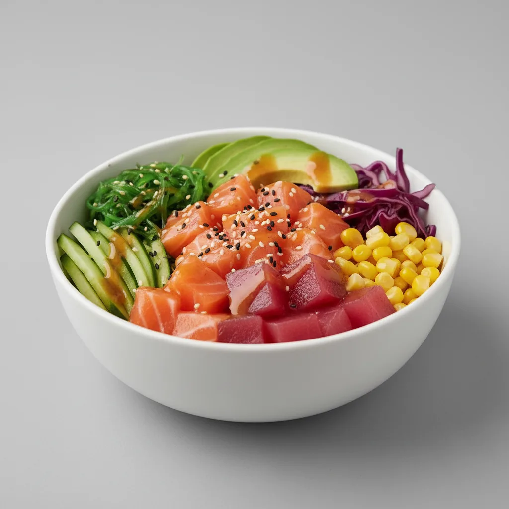 Salmon and Cado Poke Bowl with Ponzu Sauce Salmon and Cado Poke Bowl with Ponzu Sauce