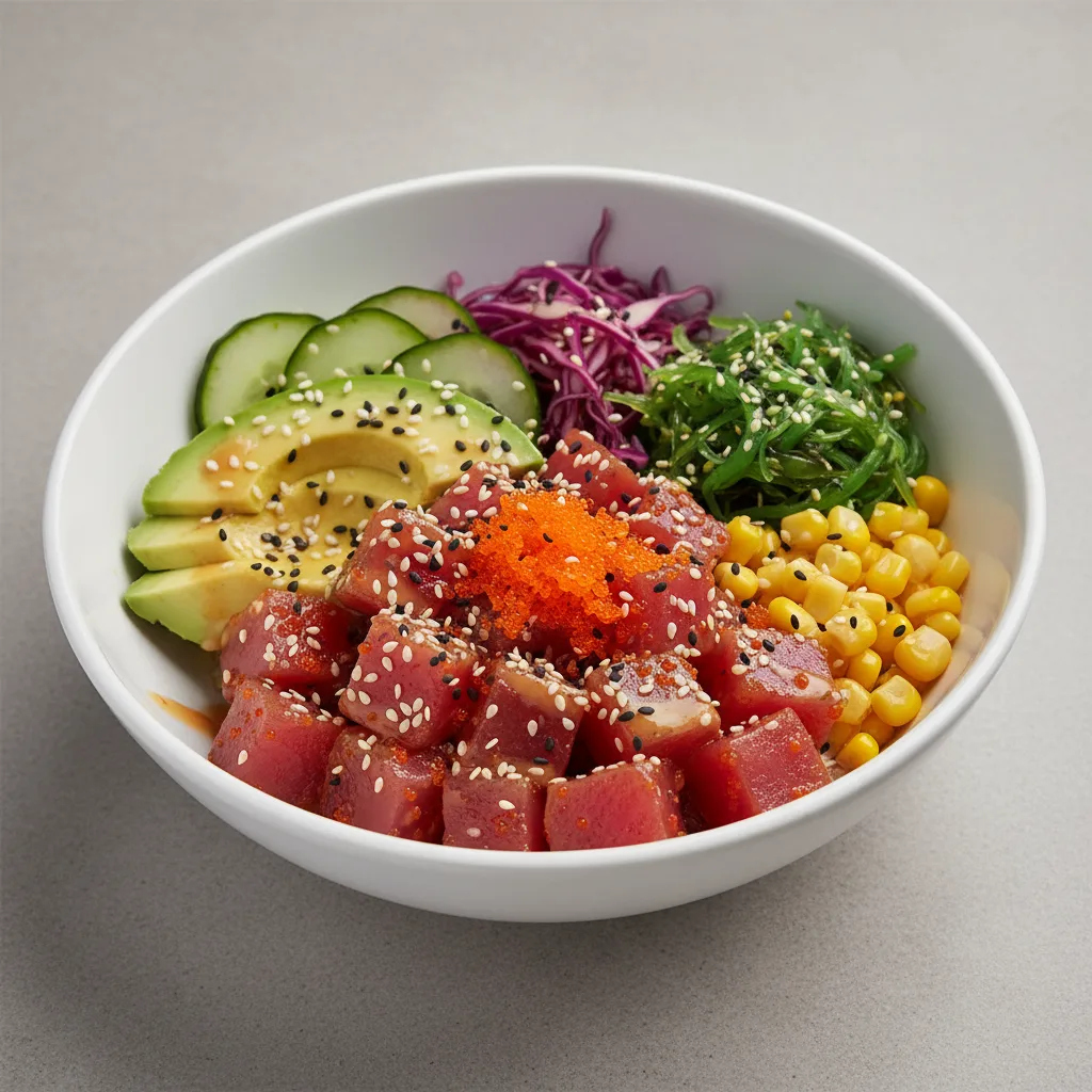 Spicy Tuna Cado Poke Bowl with Ponzu Sauce Spicy Tuna Cado Poke Bowl with Ponzu Sauce
