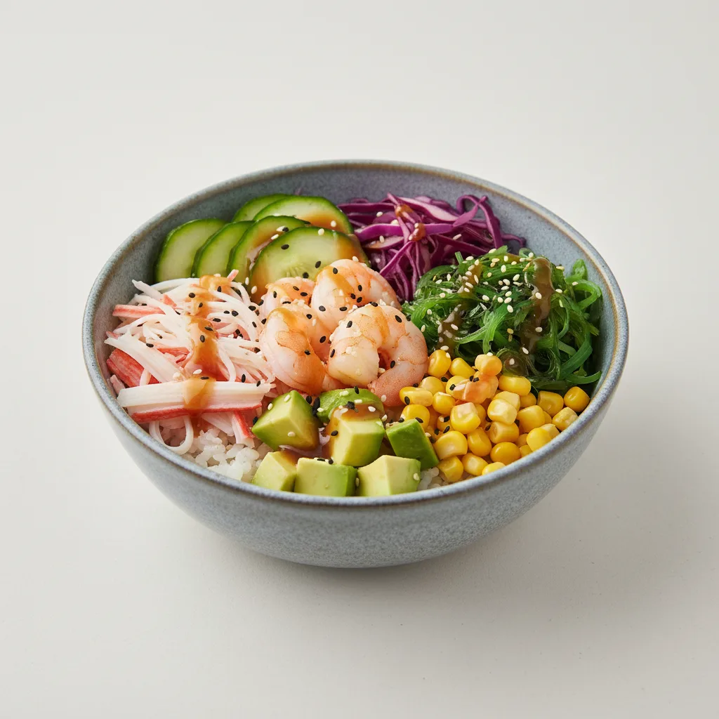 Crab Stick and Shrimp Poke Bowl with Ponzu Sauce Crab Stick and Shrimp Poke Bowl with Ponzu Sauce