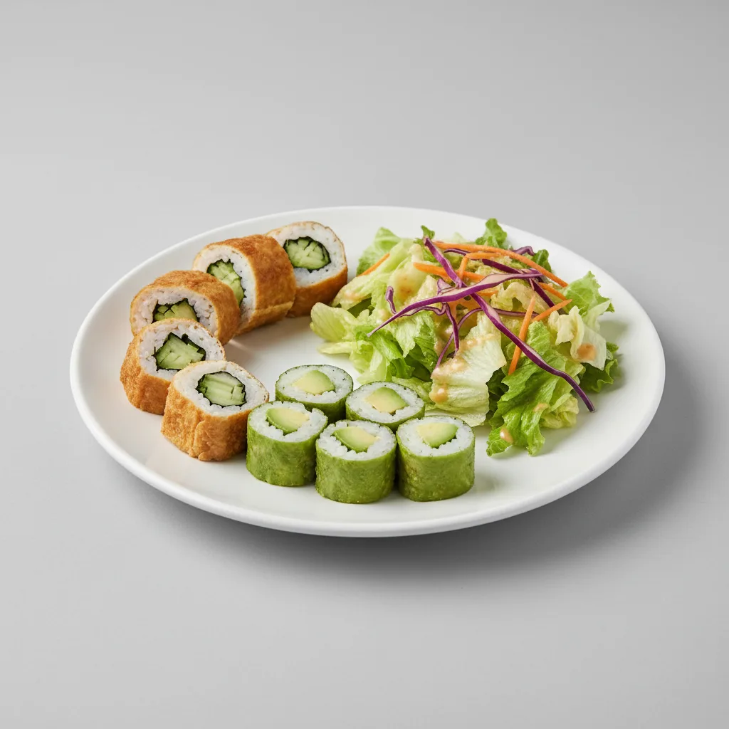 Tofu Skin Cucumber Roll and Avo Maki with House Salad Tofu Skin Cucumber Roll and Avo Maki with House Salad