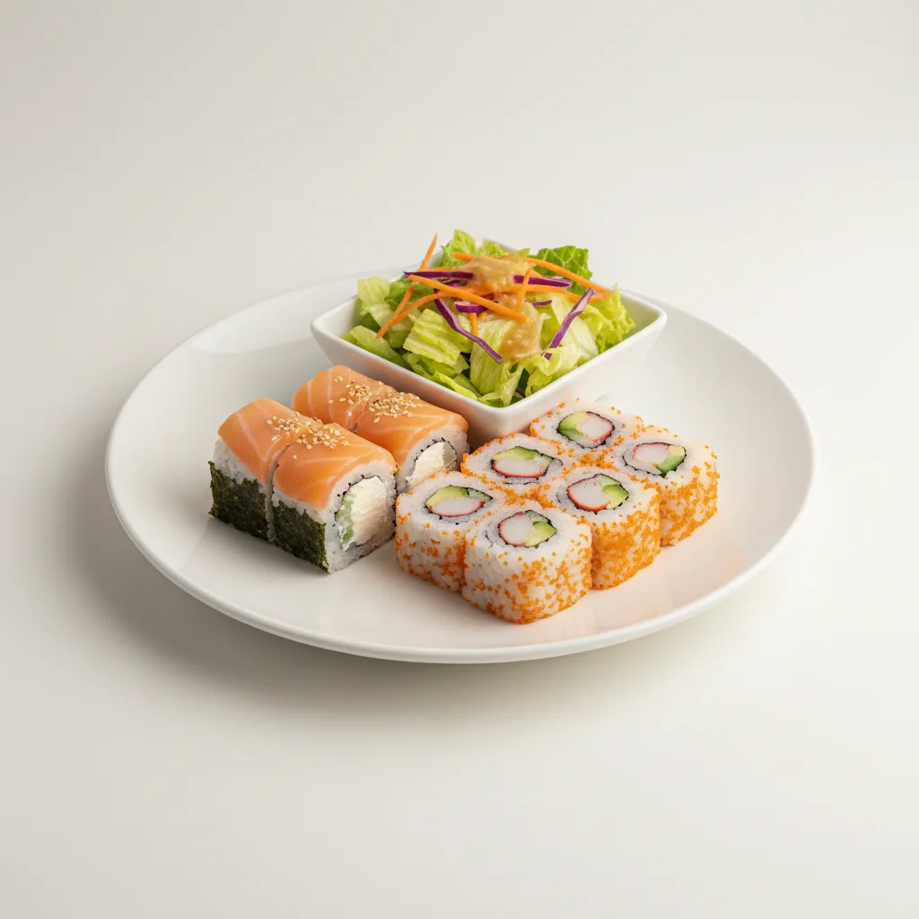 Philly Roll and Cali Roll with House Salad Philly Roll and Cali Roll with House Salad