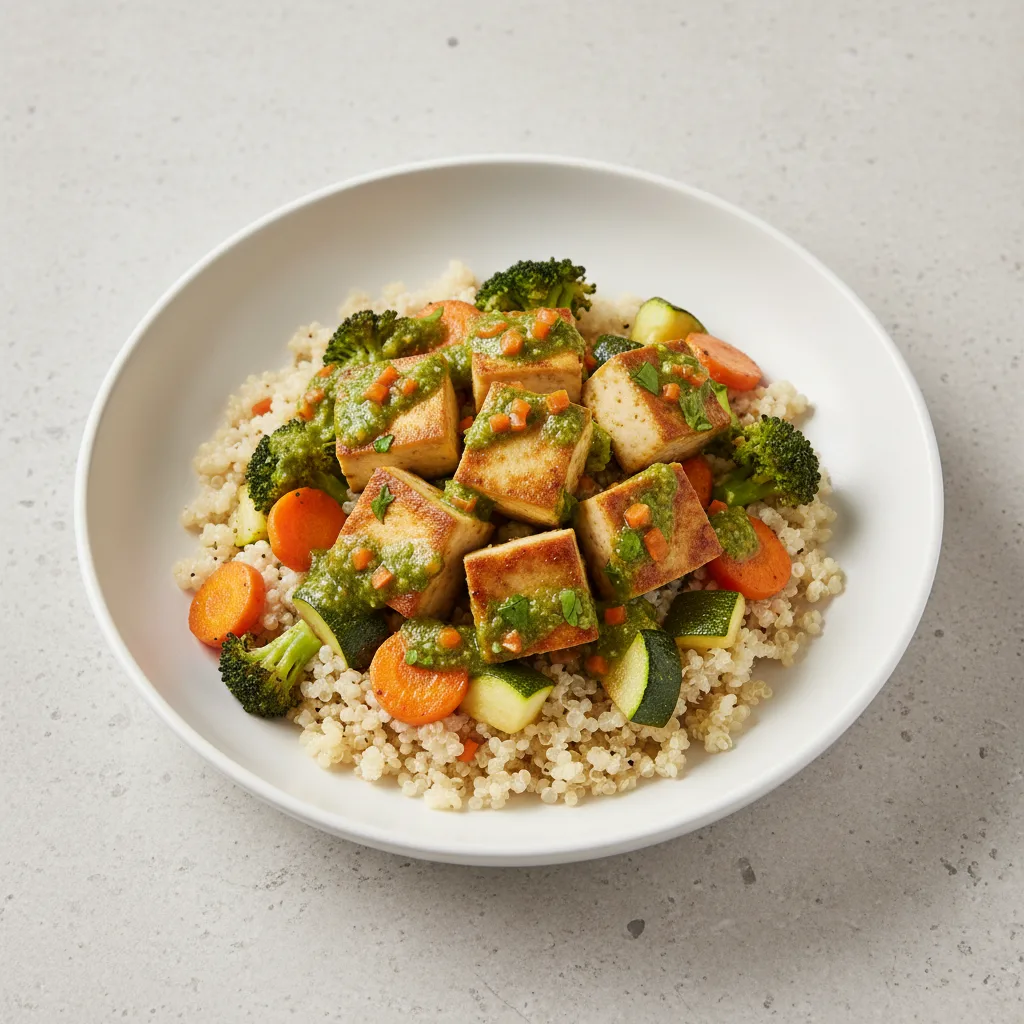 Pesto Cilantro Tofu with Quinoa Pesto Cilantro Tofu with Quinoa