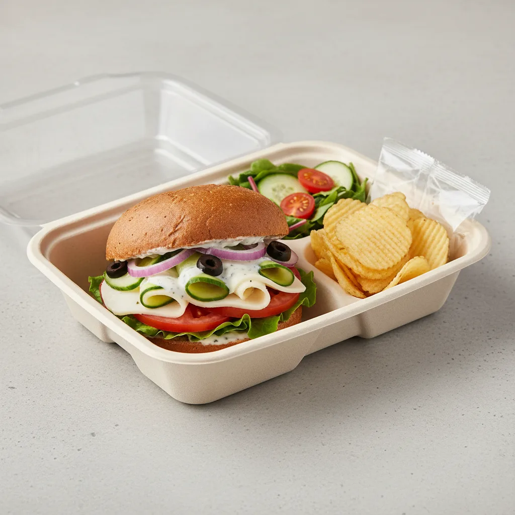 Gluten Free Fresh Veggie and Provolone Sandwich Box with Side Salad and Chips Gluten Free Fresh Veggie and Provolone Sandwich Box with Side Salad and Chips