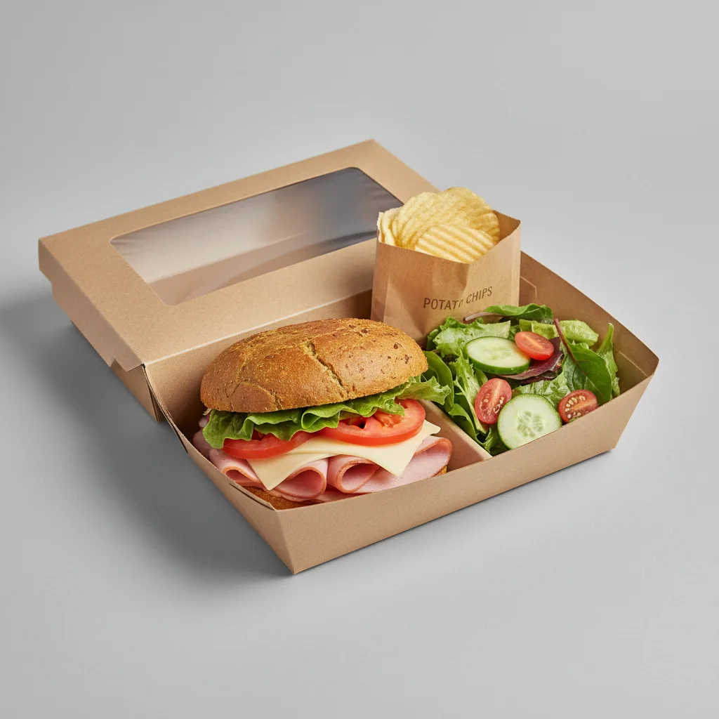 Gluten Free Ham and Swiss Sandwich Box with Side Salad and Chips Gluten Free Ham and Swiss Sandwich Box with Side Salad and Chips