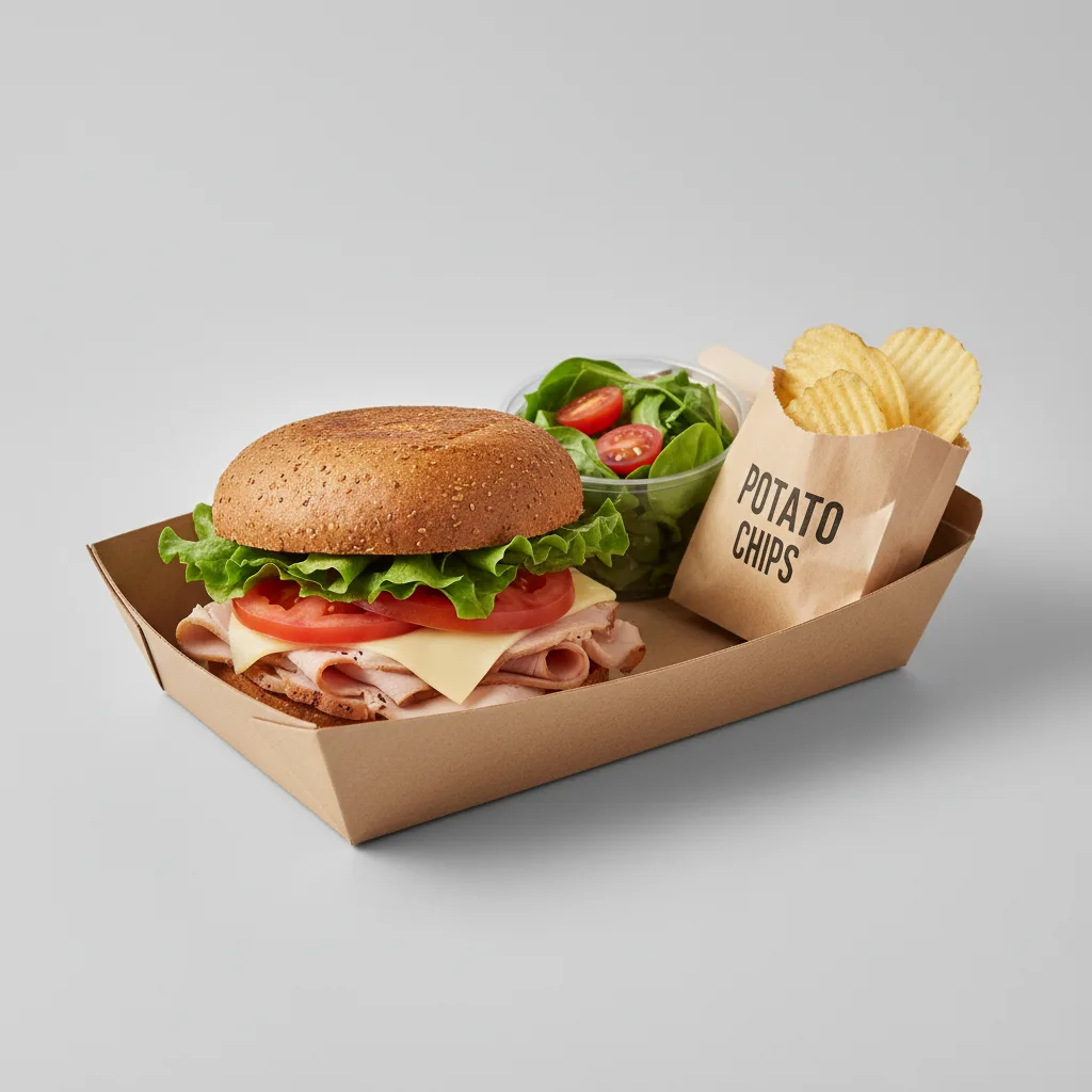 Gluten Free Smoked Turkey and Swiss Sandwich Box with Side Salad and Chips Gluten Free Smoked Turkey and Swiss Sandwich Box with Side Salad and Chips
