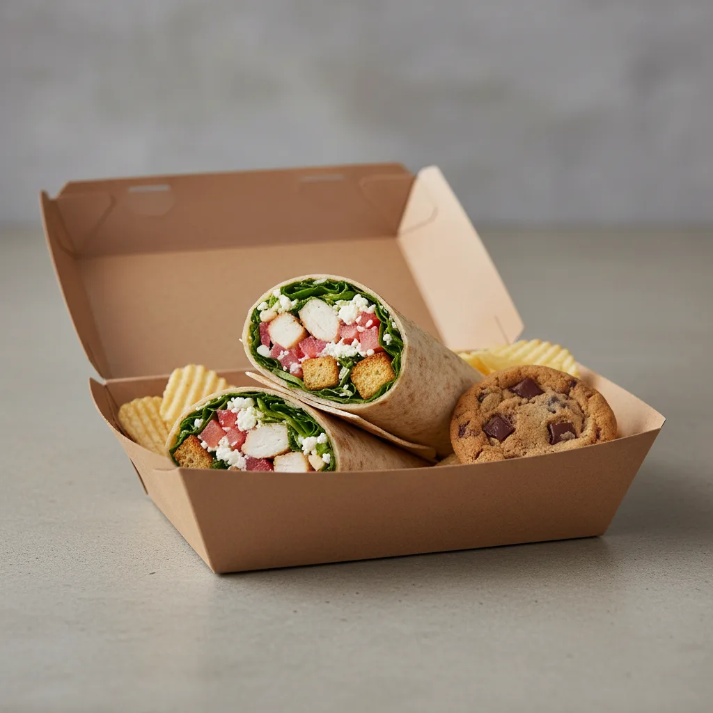 Strawberry Chicken Salad Wrap Box with Cookie and Chips Strawberry Chicken Salad Wrap Box with Cookie and Chips