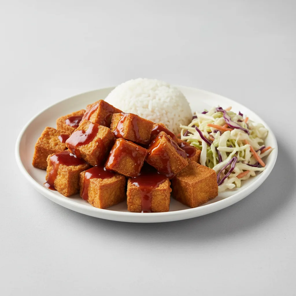 [20oz] Hawaiian Style BBQ Fried Tofu with Rice and Coleslaw