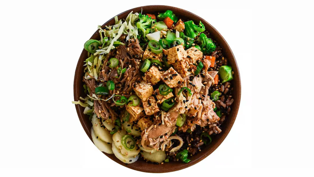 Protein Lover Rice and Cabbage Bowl with Garlic Sesame Soy Sauce