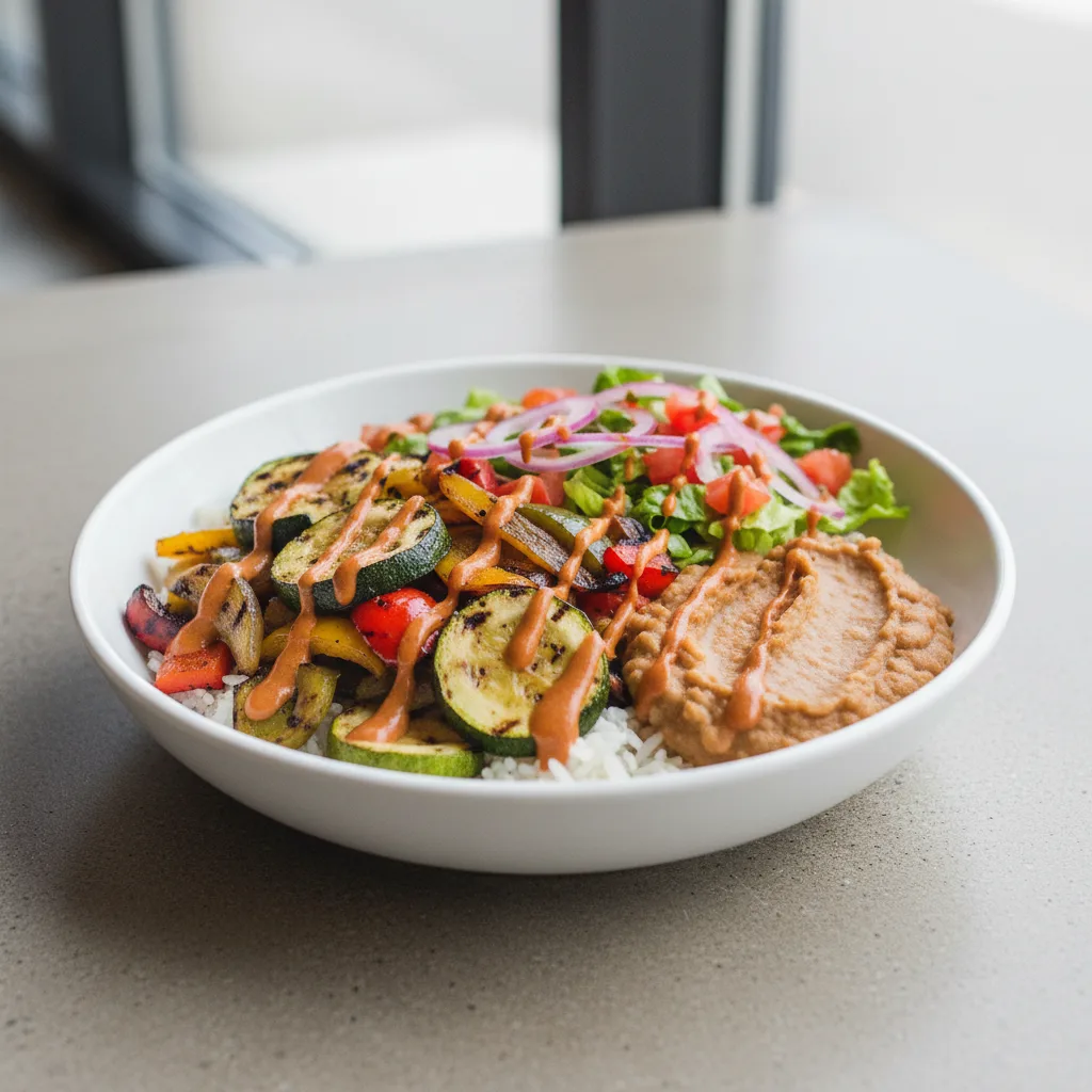 Vegetable Torta Bowl with Refried Beans Vegetable Torta Bowl with Refried Beans