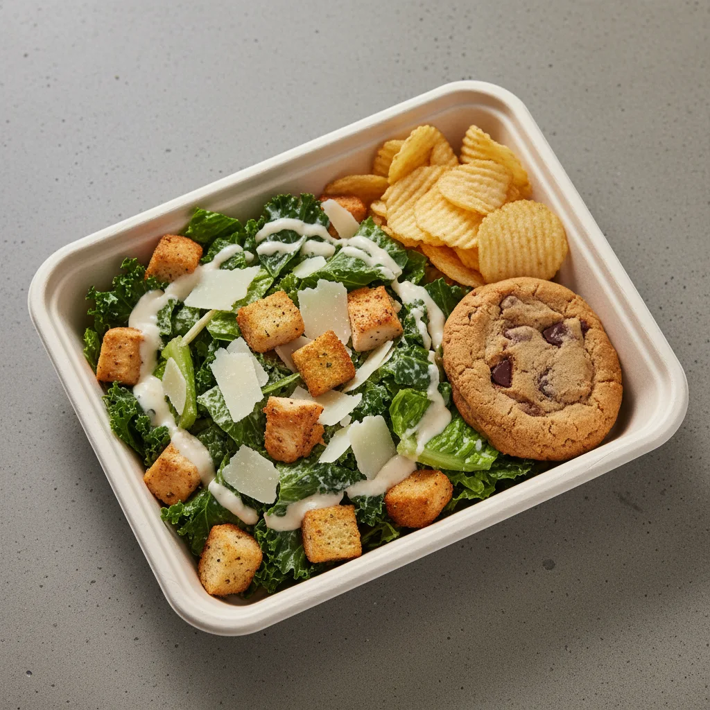 Chicken Caesar Salad with Chips and Cookie Chicken Caesar Salad with Chips and Cookie