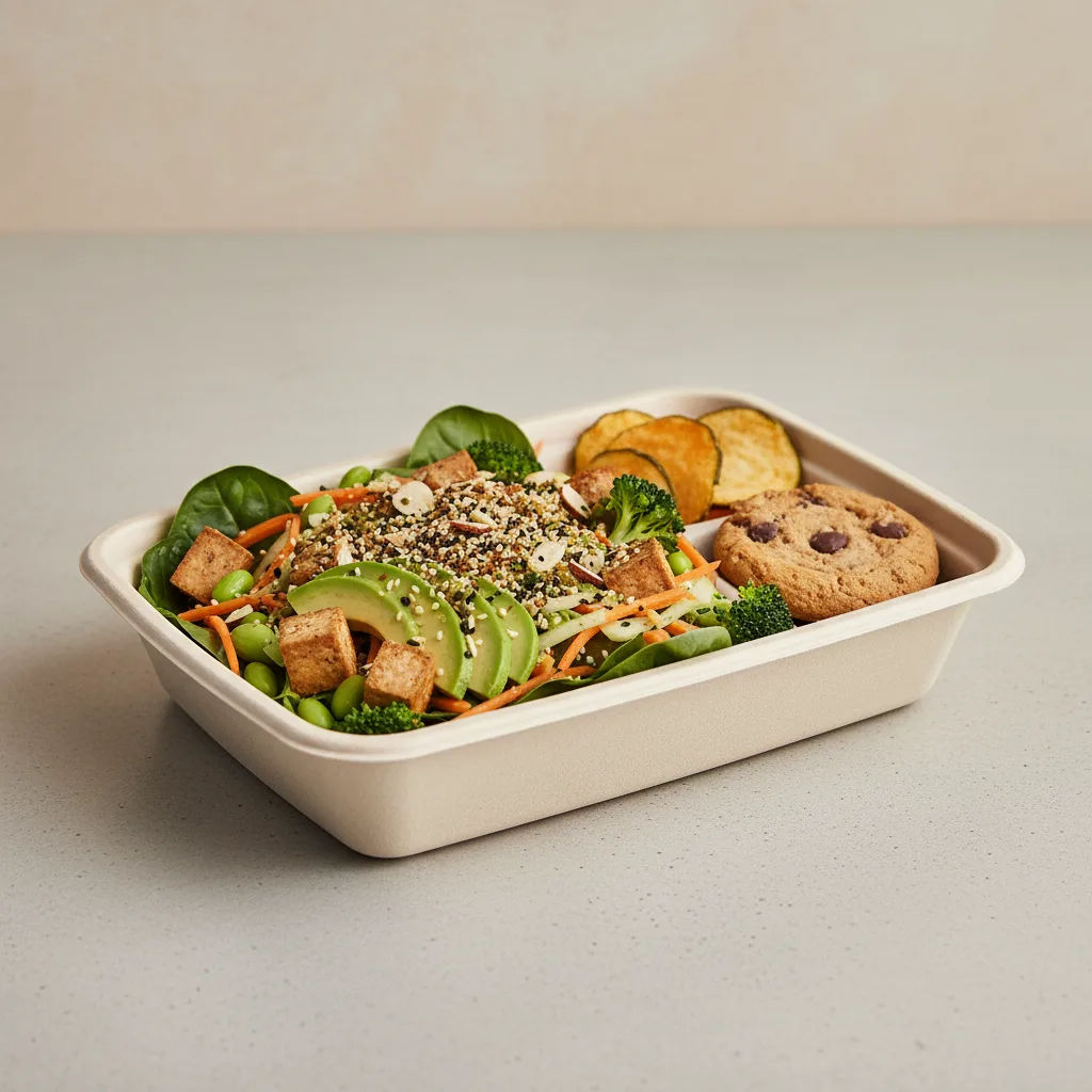 Tokyo Supergreens with Organic Sesame Tofu Salad with Chips and Cookie Tokyo Supergreens with Organic Sesame Tofu Salad with Chips and Cookie