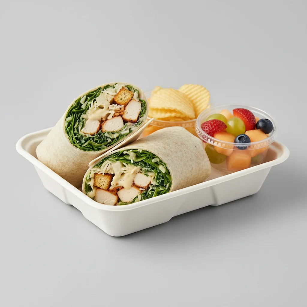 Chicken Caesar Wrap with Chips and Fruit Chicken Caesar Wrap with Chips and Fruit