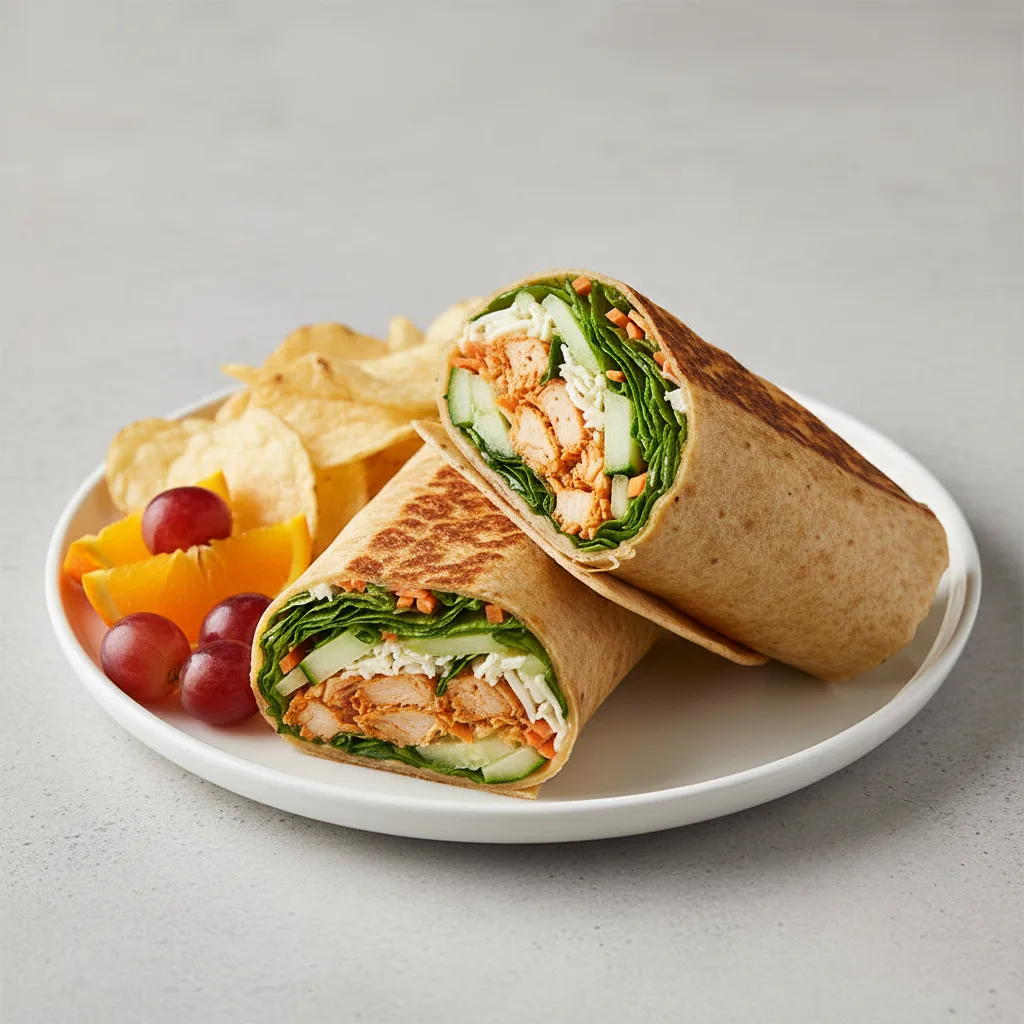 Buffalo Chicken Wrap with Chips and Fruit Buffalo Chicken Wrap with Chips and Fruit