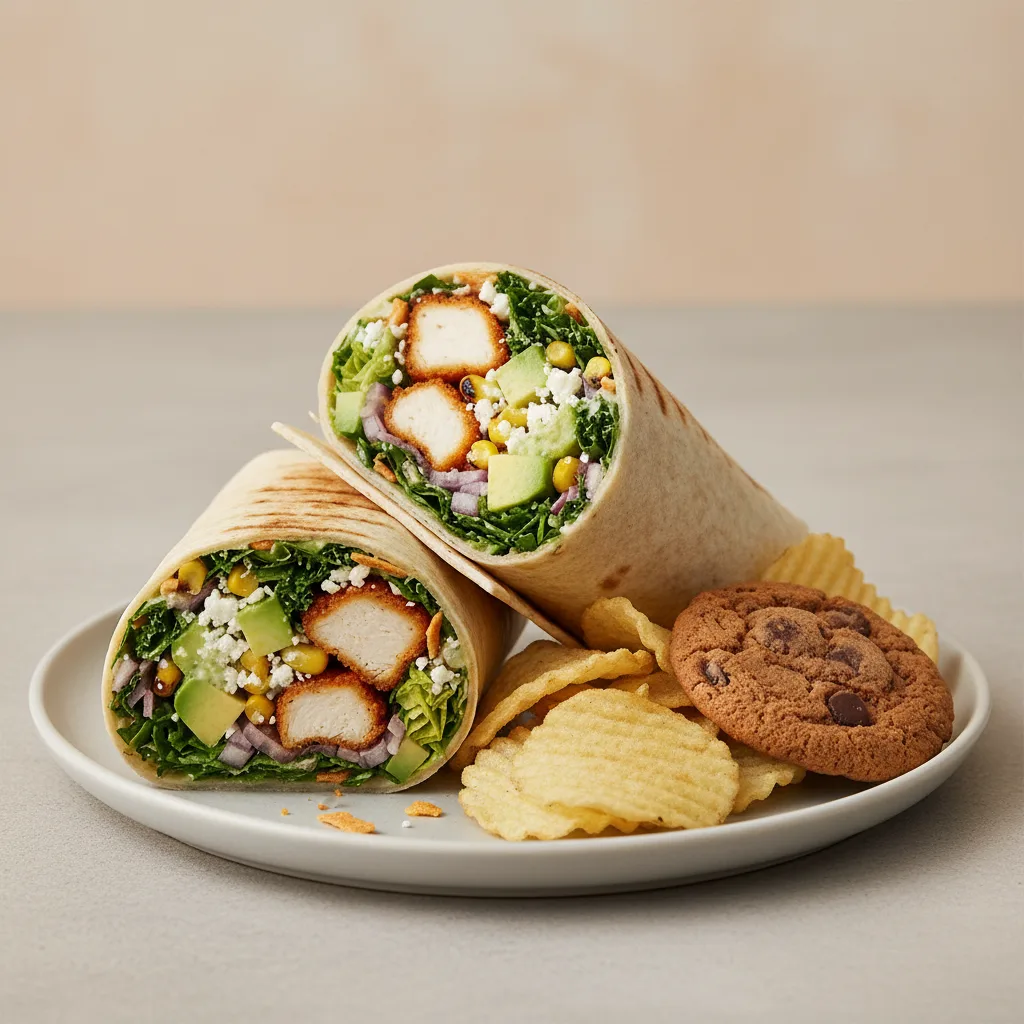 Crispy Chicken Poblano Wrap with Chips and Cookie Crispy Chicken Poblano Wrap with Chips and Cookie