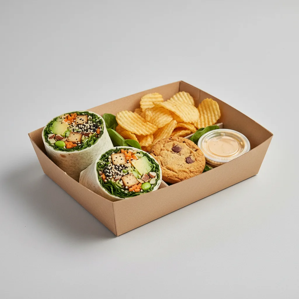 Tokyo Supergreens with Organic Sesame Tofu Wrap with Chips and Cookie Tokyo Supergreens with Organic Sesame Tofu Wrap with Chips and Cookie