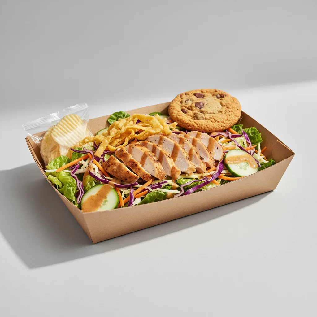 Thai Chicken Crunch Salad with a Bag of Chips and a Chocolate Chip Cookie Thai Chicken Crunch Salad with a Bag of Chips and a Chocolate Chip Cookie