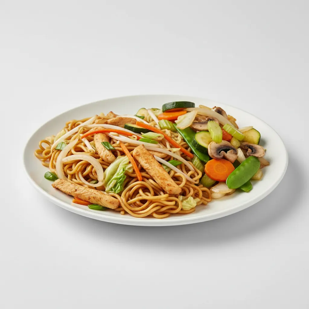 Chicken Lo Mein and Mixed Vegetables Chicken Lo Mein and Mixed Vegetables