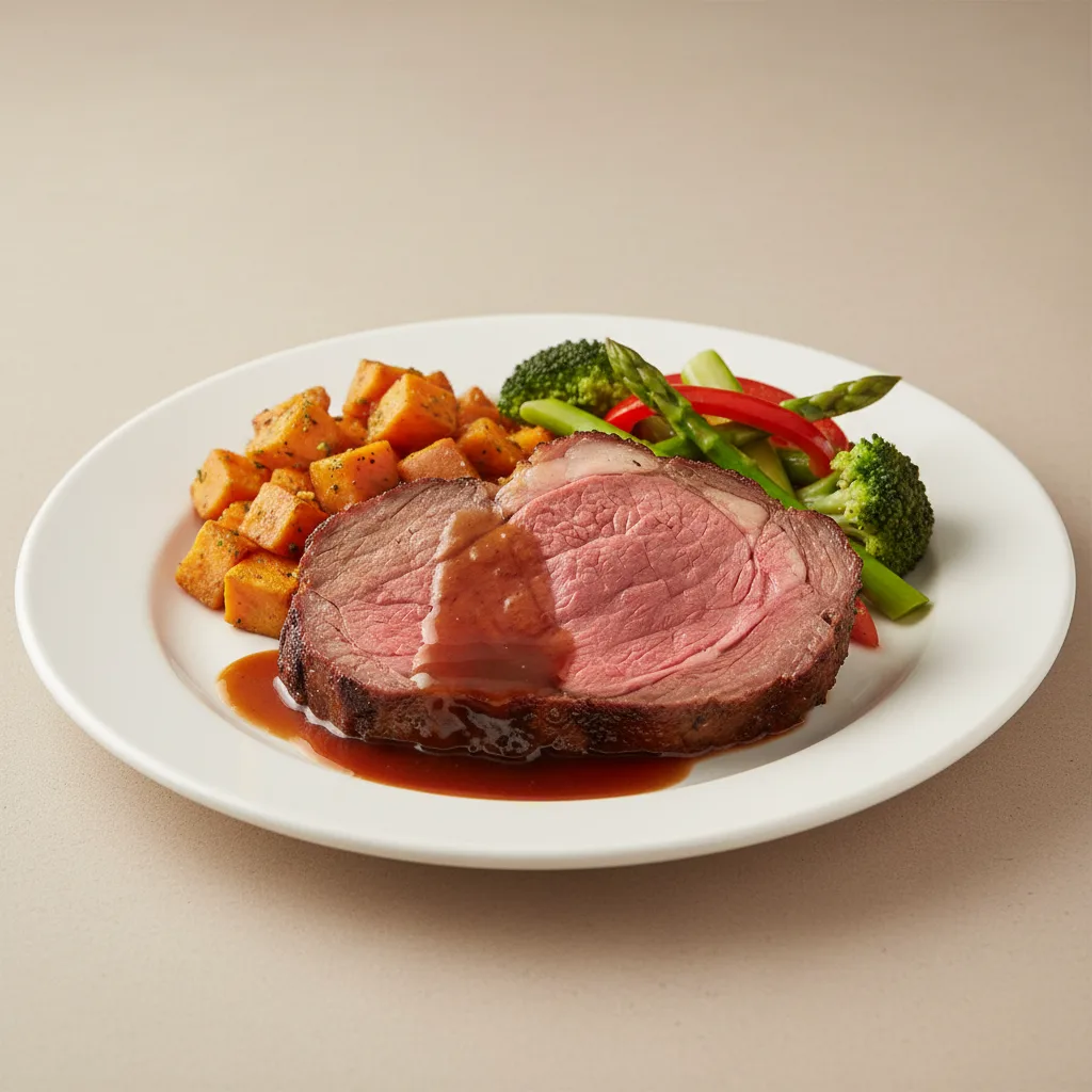 Prime Rib Dinner With Au Jus, Sweet Potato and Veg. Prime Rib Dinner With Au Jus, Sweet Potato and Veg.