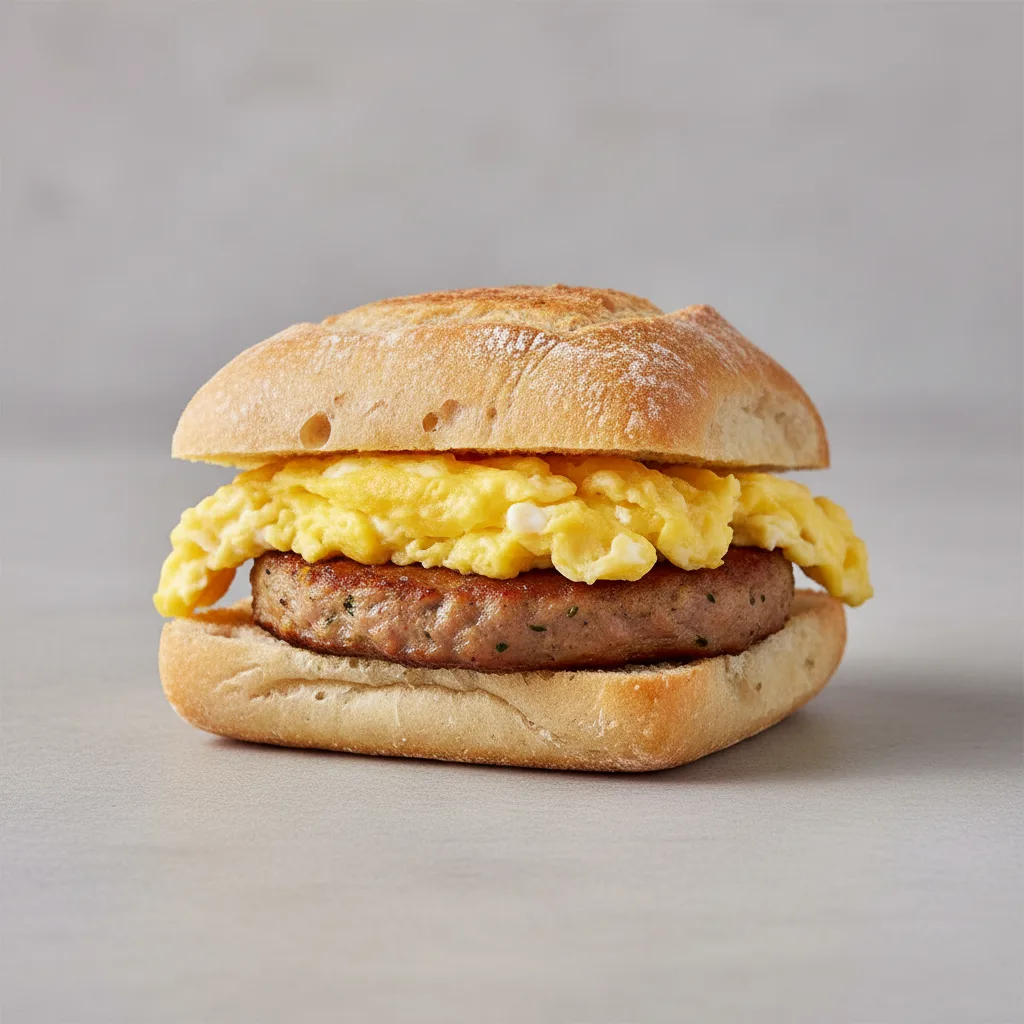 Turkey Sausage Breakfast Sandwich on Ciabatta Turkey Sausage Breakfast Sandwich on Ciabatta