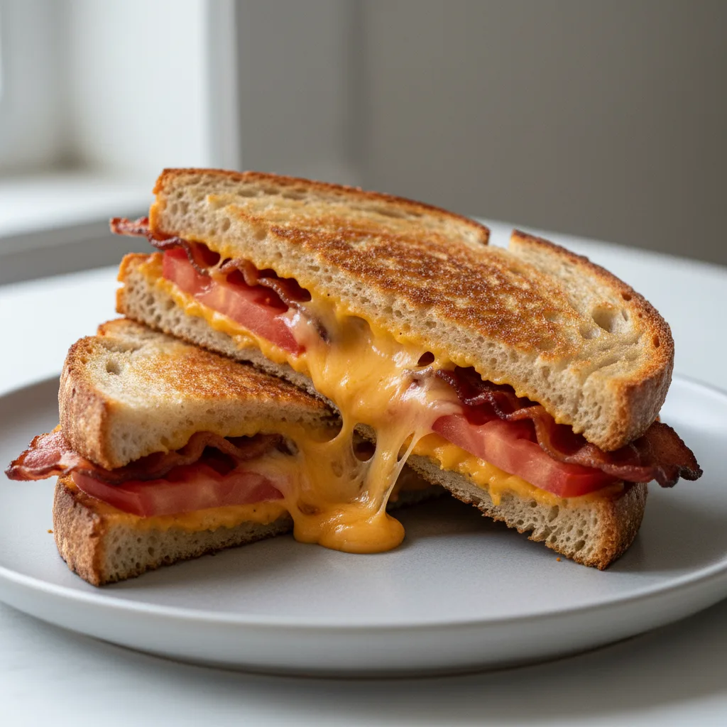 Grilled Cheese, Tomato & Bacon with Cheddar Cheese on Sourdough Bread Grilled Cheese, Tomato & Bacon with Cheddar Cheese on Sourdough Bread