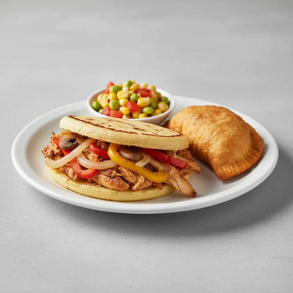 California Arepa and Chicken Empanada California Arepa and Chicken Empanada