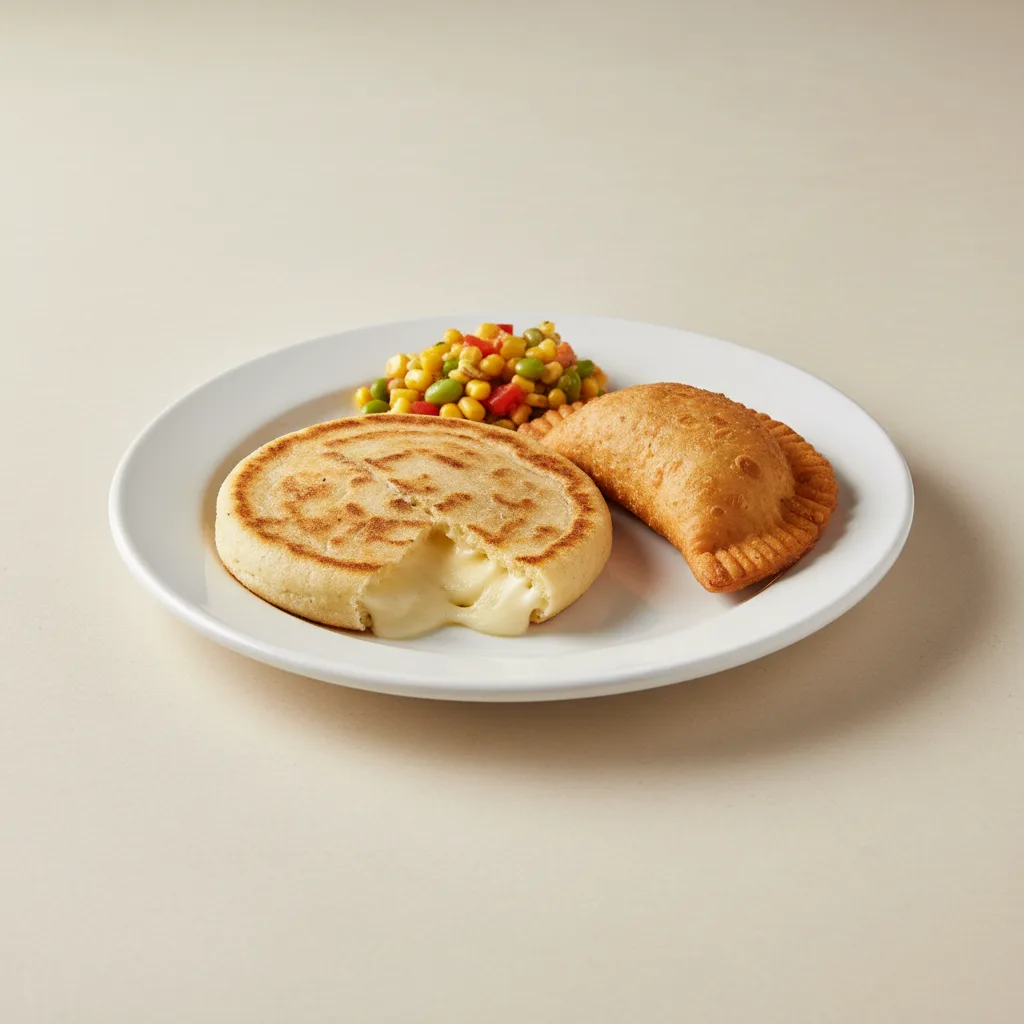 Cheese Arepa and Vegetable Empanada Cheese Arepa and Vegetable Empanada