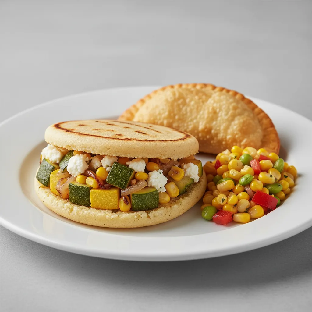 Vegetable Arepa and Vegetable Empanada Vegetable Arepa and Vegetable Empanada